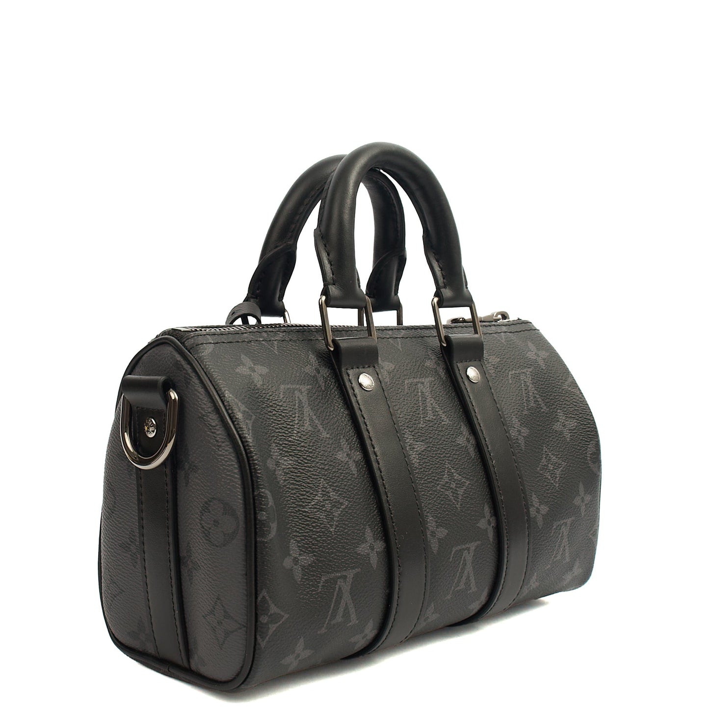 Louis Vuitton Cross Body Keepall 25 Bandouliere in Monogram Eclipse, Canvas — Back View
