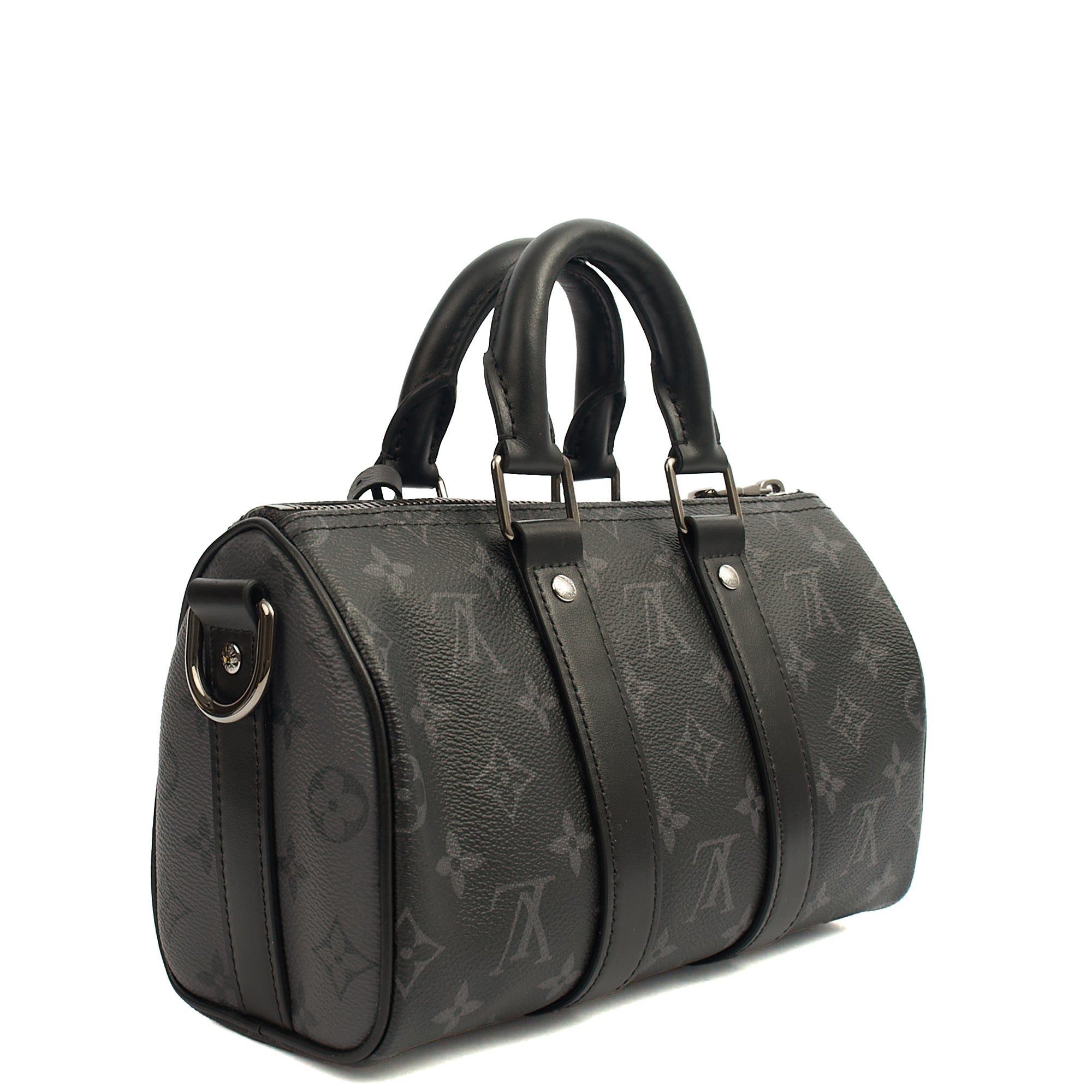Louis Vuitton Cross Body Keepall 25 Bandouliere in Monogram Eclipse, Canvas — Back View