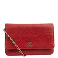 Chanel Cross Body Camellia - Wallet On Chain in Red, Lambskin Leather — Front View