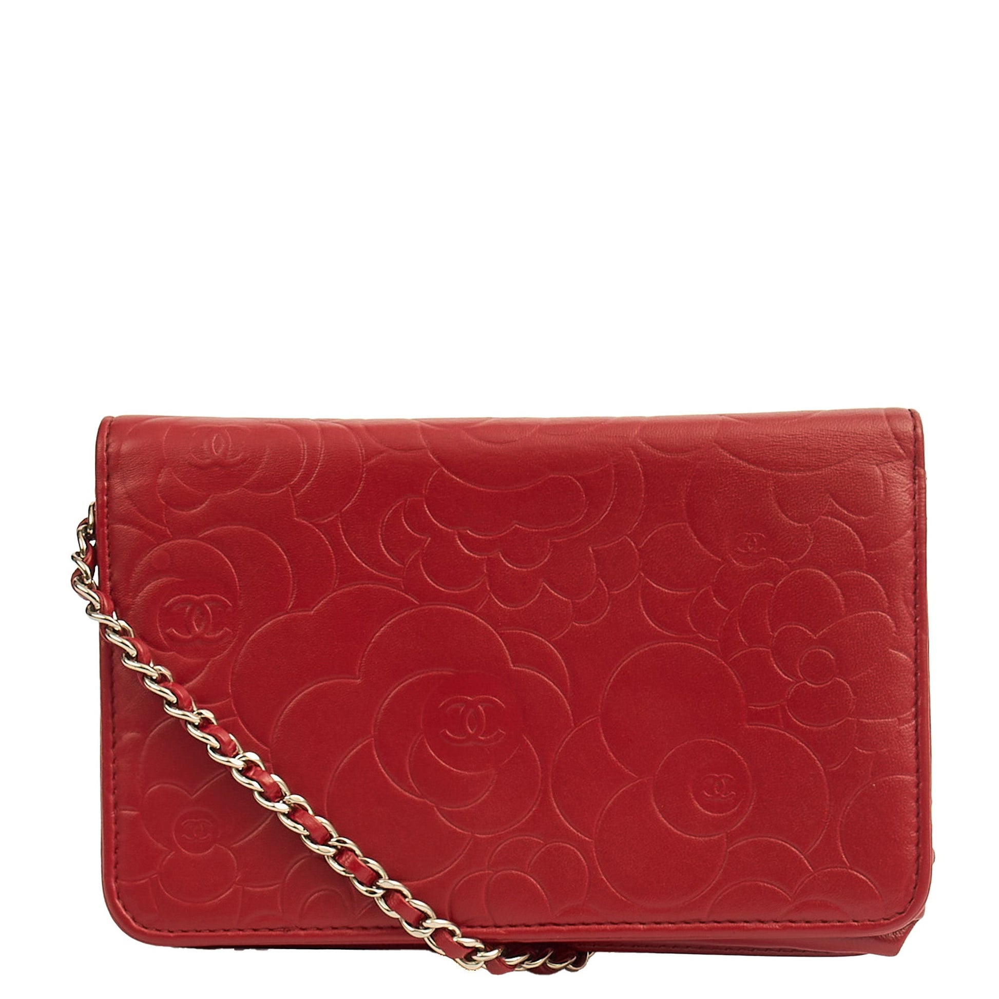 Chanel Cross Body Camellia - Wallet On Chain in Red, Lambskin Leather — Top View