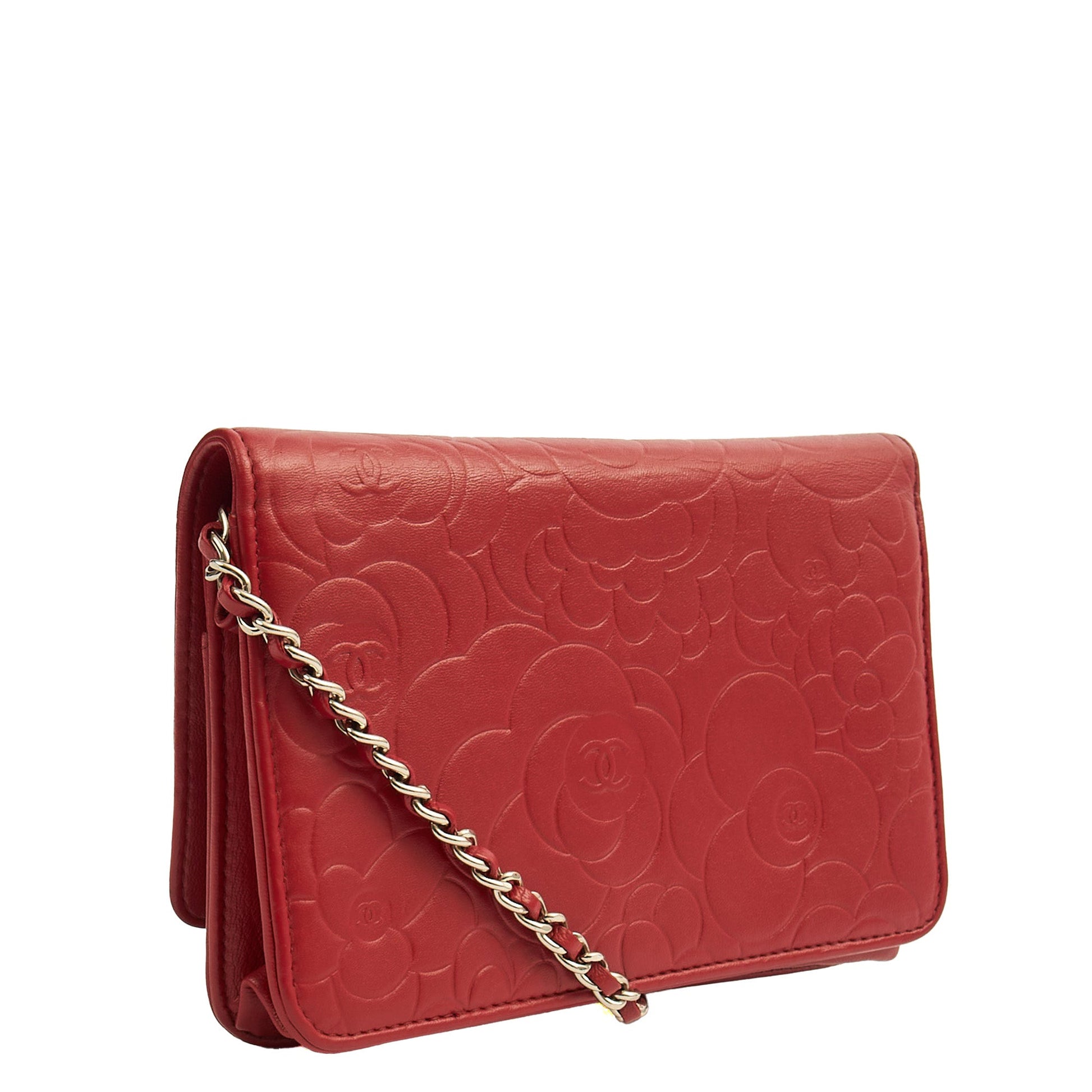Chanel Cross Body Camellia - Wallet On Chain in Red, Lambskin Leather — Back View