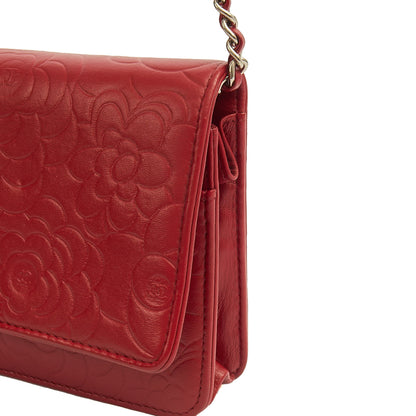 Chanel Cross Body Camellia - Wallet On Chain in Red, Lambskin Leather — Lifestyle View