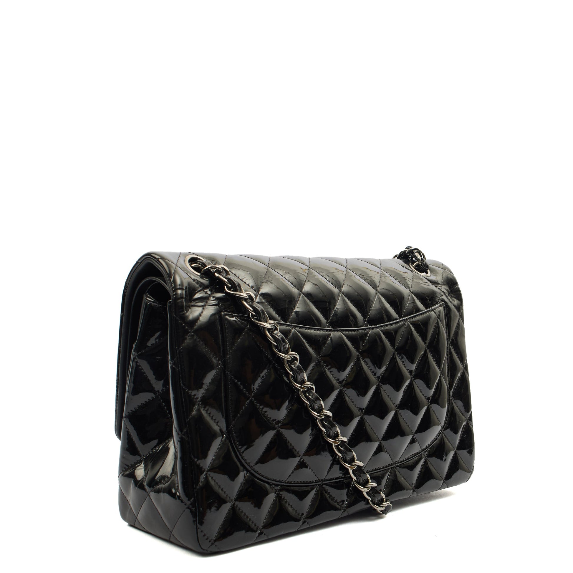 Chanel Shoulder Bag Classic Double Flap - Medium in Black, Patent Leather — Alternate View 20