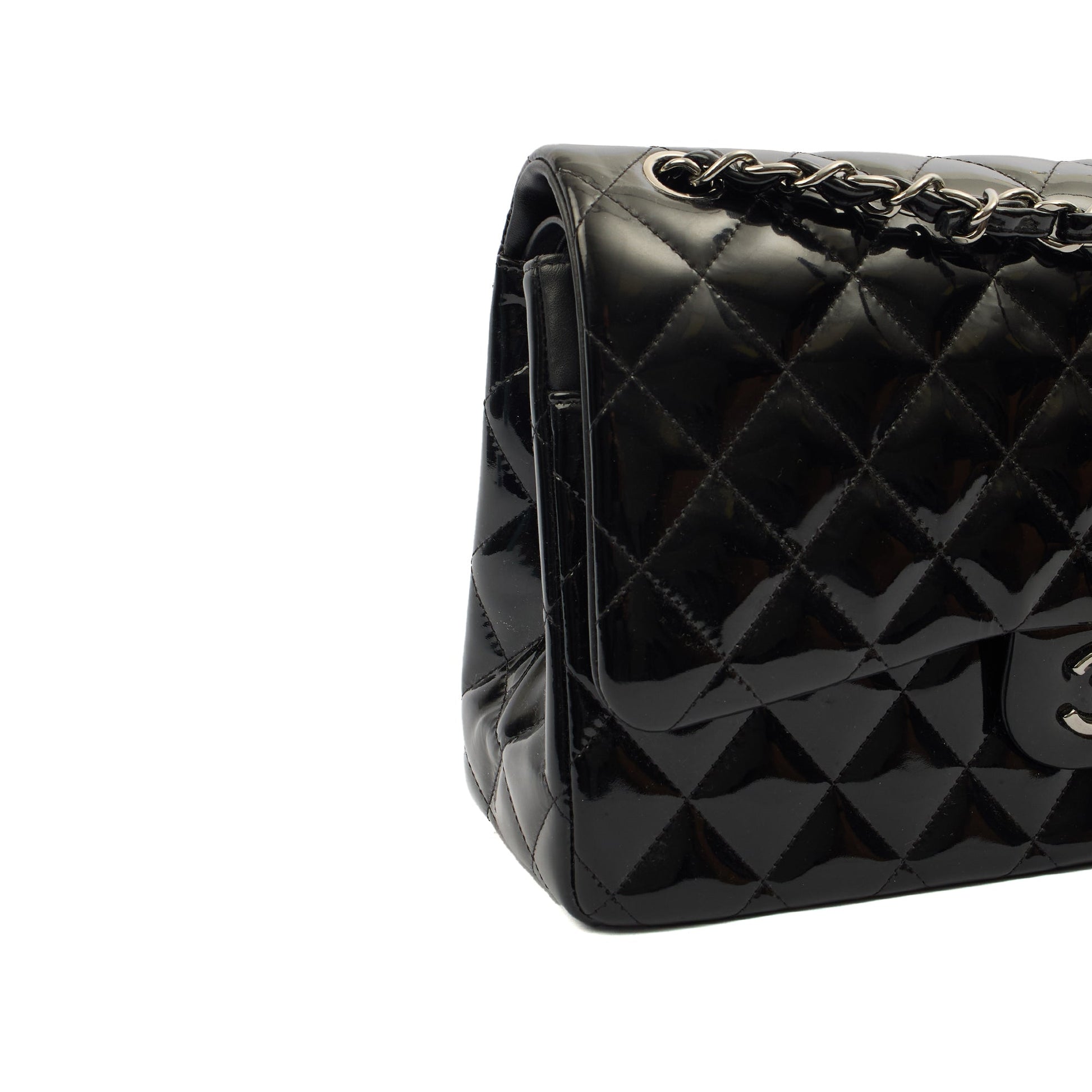 Chanel Shoulder Bag Classic Double Flap - Medium in Black, Patent Leather — Alternate View 16