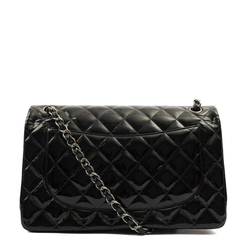 Chanel Shoulder Bag Classic Double Flap - Medium in Black, Patent Leather — Back View