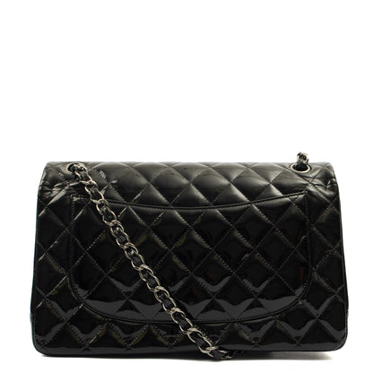 Chanel Shoulder Bag Classic Double Flap - Medium in Black, Patent Leather — Back View
