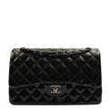Chanel Shoulder Bag Classic Double Flap - Medium in Black, Patent Leather — Front View