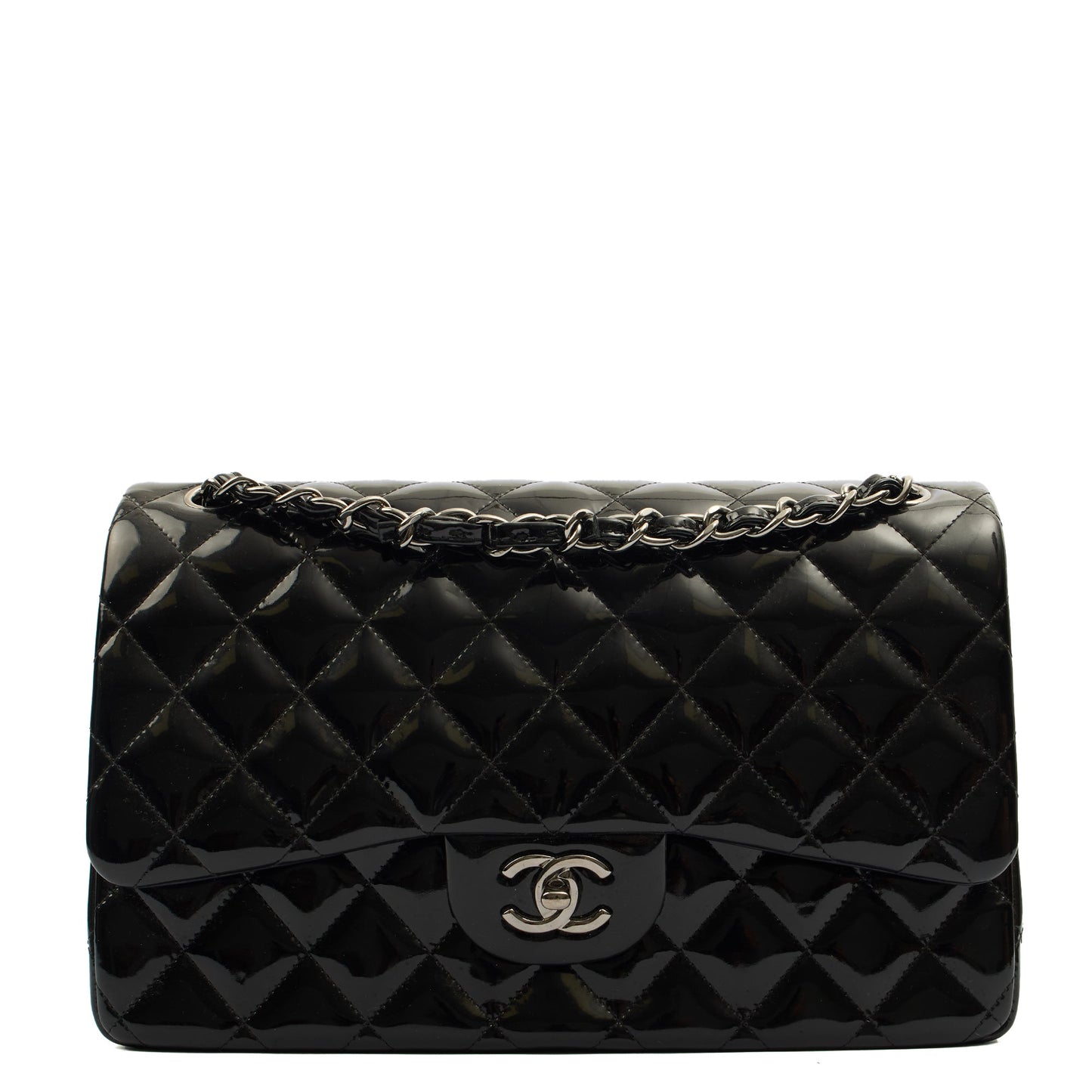 Chanel Shoulder Bag Classic Double Flap - Medium in Black, Patent Leather — Alternate View 10