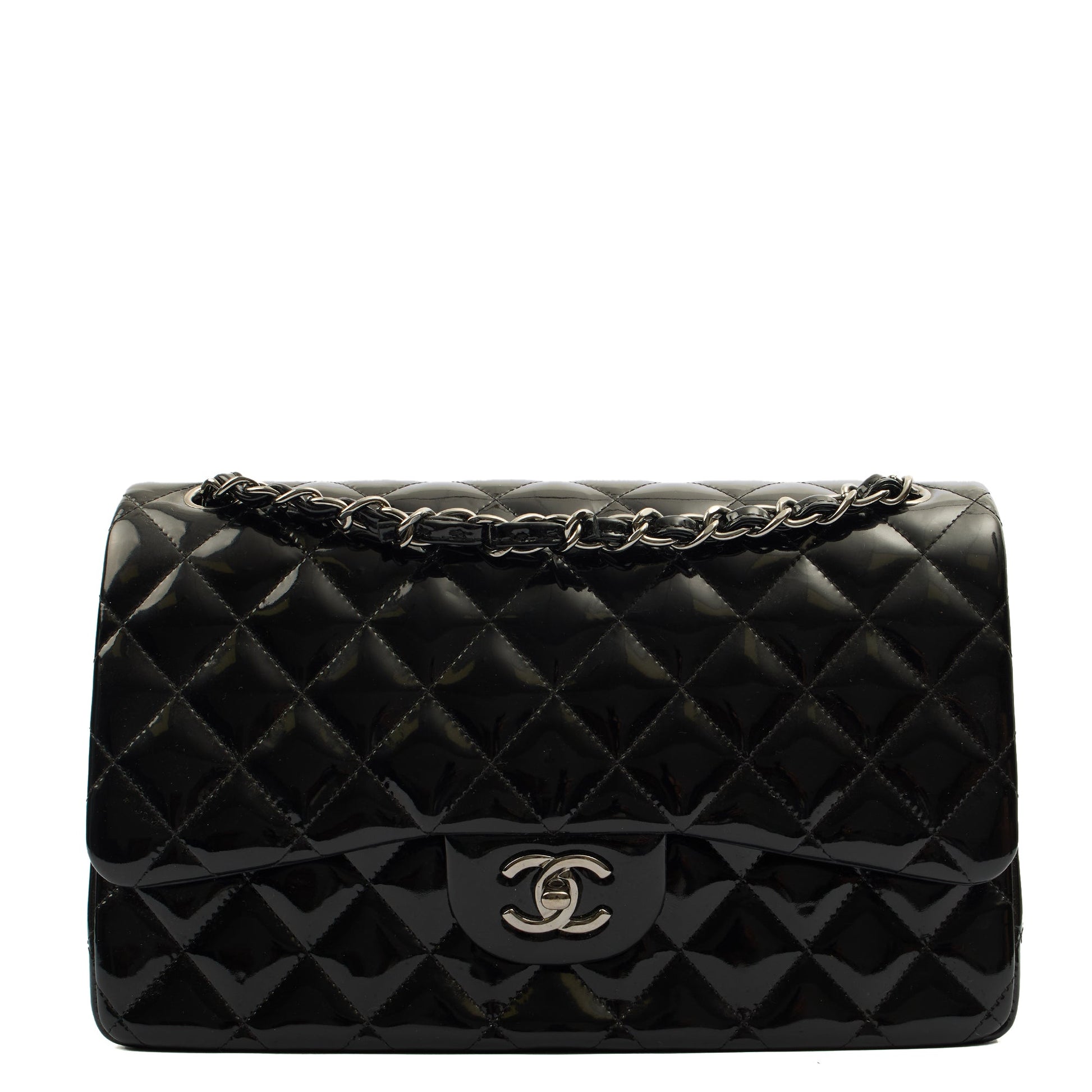 Chanel Shoulder Bag Classic Double Flap - Medium in Black, Patent Leather — Alternate View 10