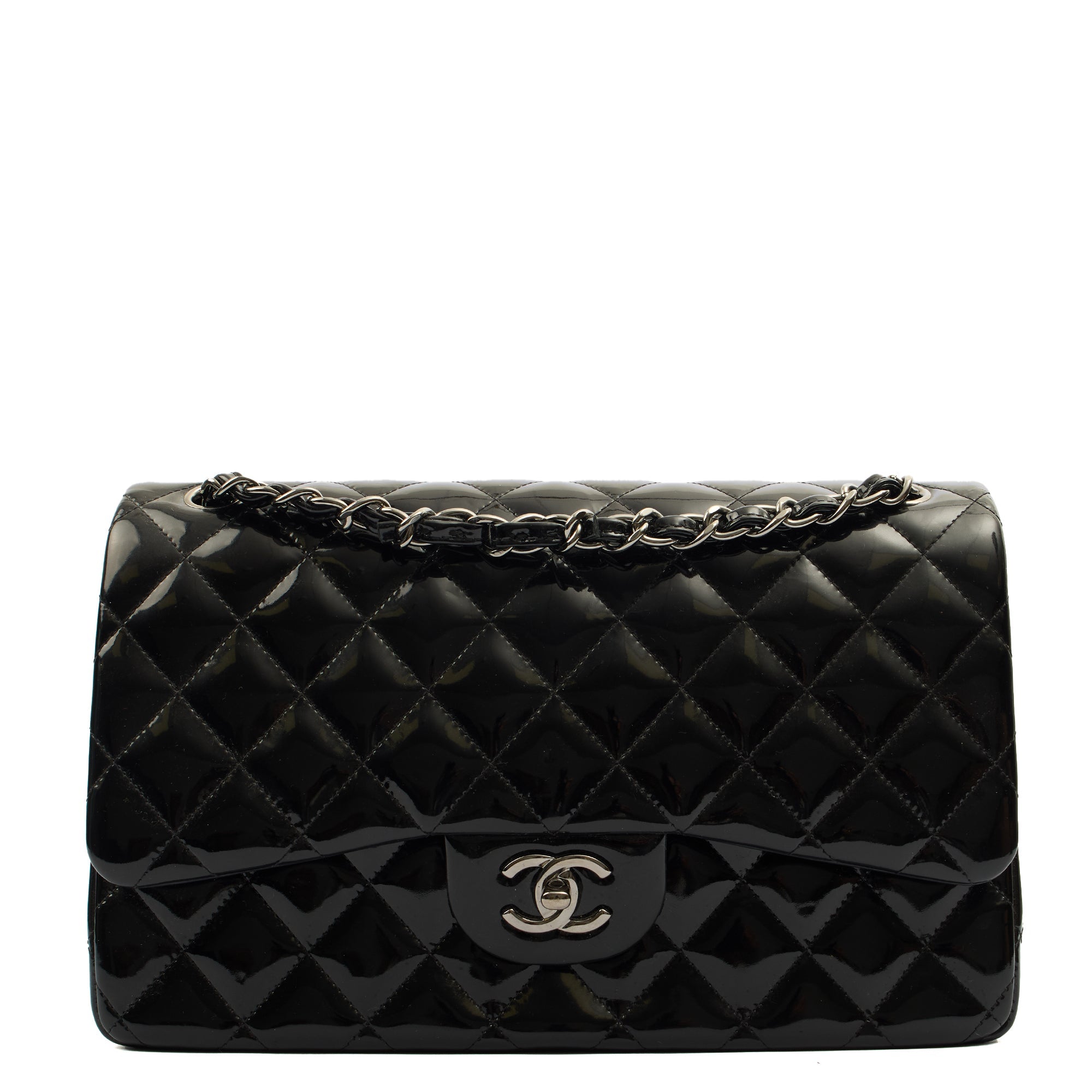 Chanel Shoulder Bag Classic Double Flap - Medium in Black, Patent Leather — Alternate View 10