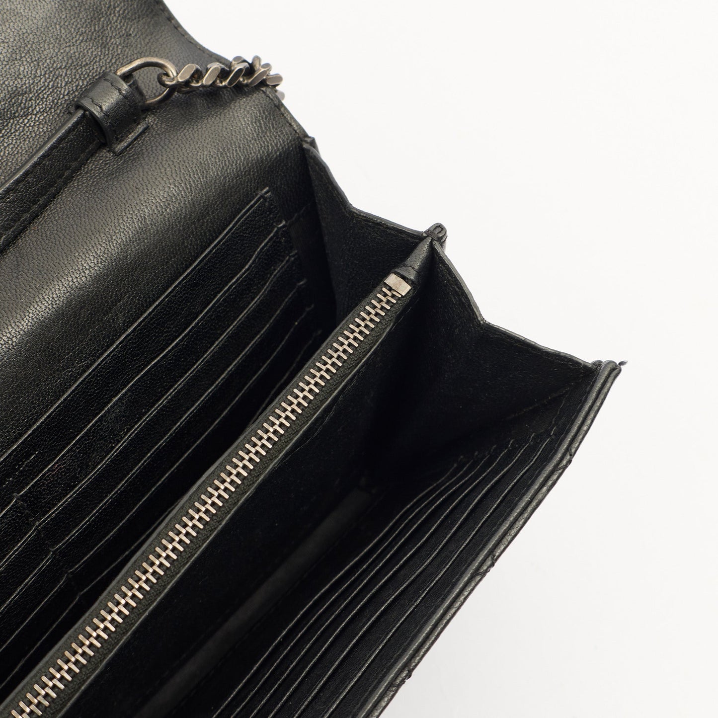 Saint Laurent Cross Body Envelope Shoulder Bag - Small in Black, Leather — Detail View