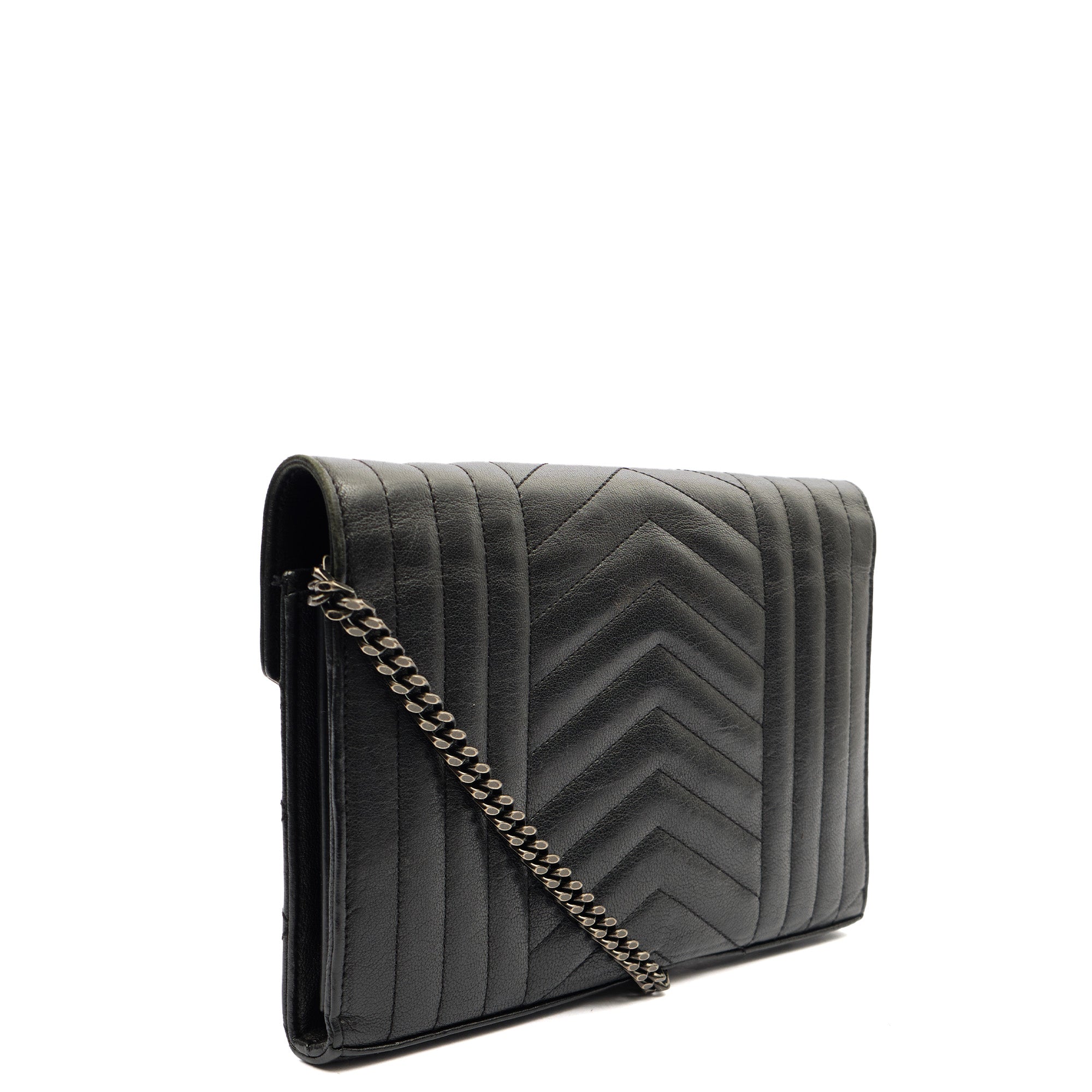 Saint Laurent Cross Body Envelope Shoulder Bag - Small in Black, Leather — Side View