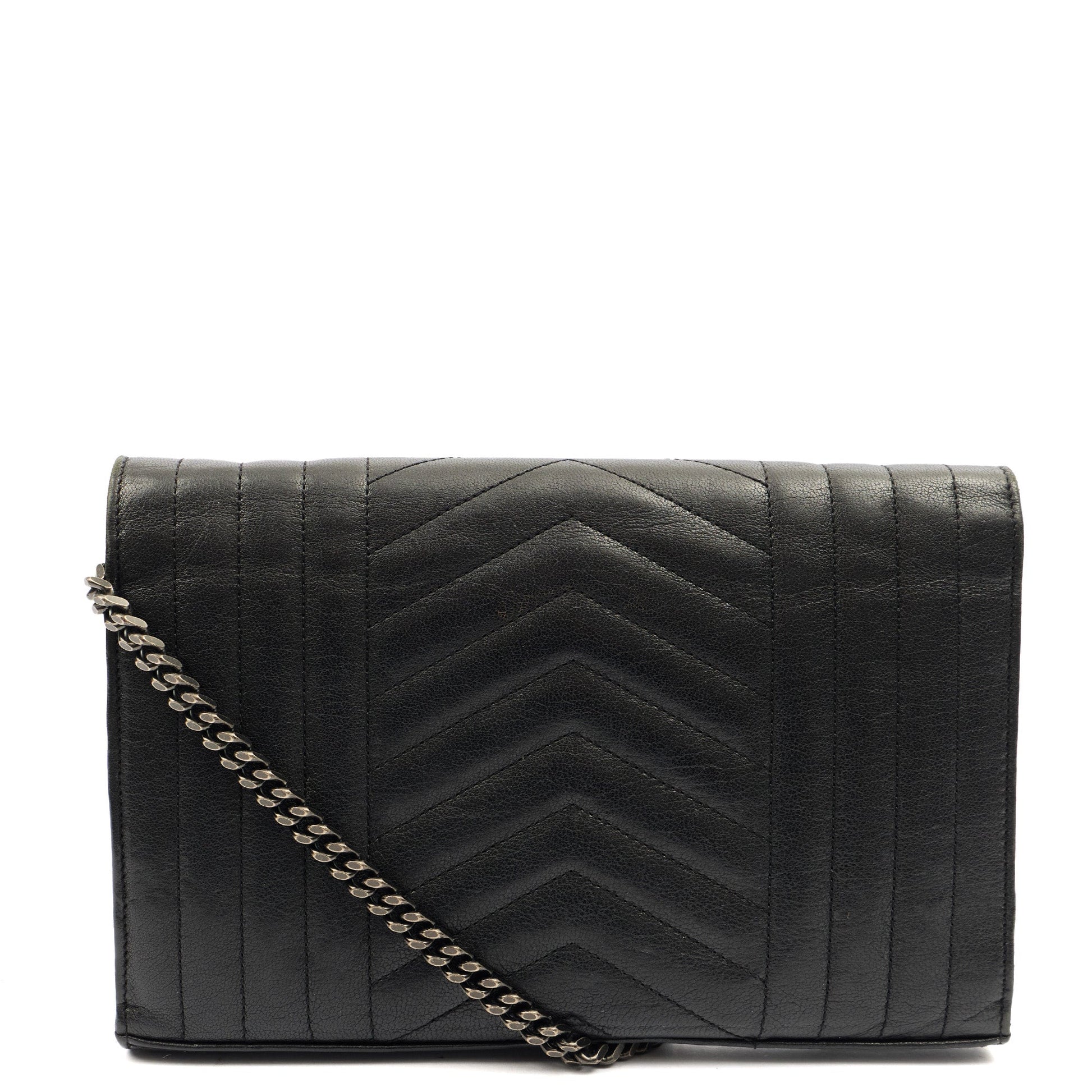 Saint Laurent Cross Body Envelope Shoulder Bag - Small in Black, Leather — Back View