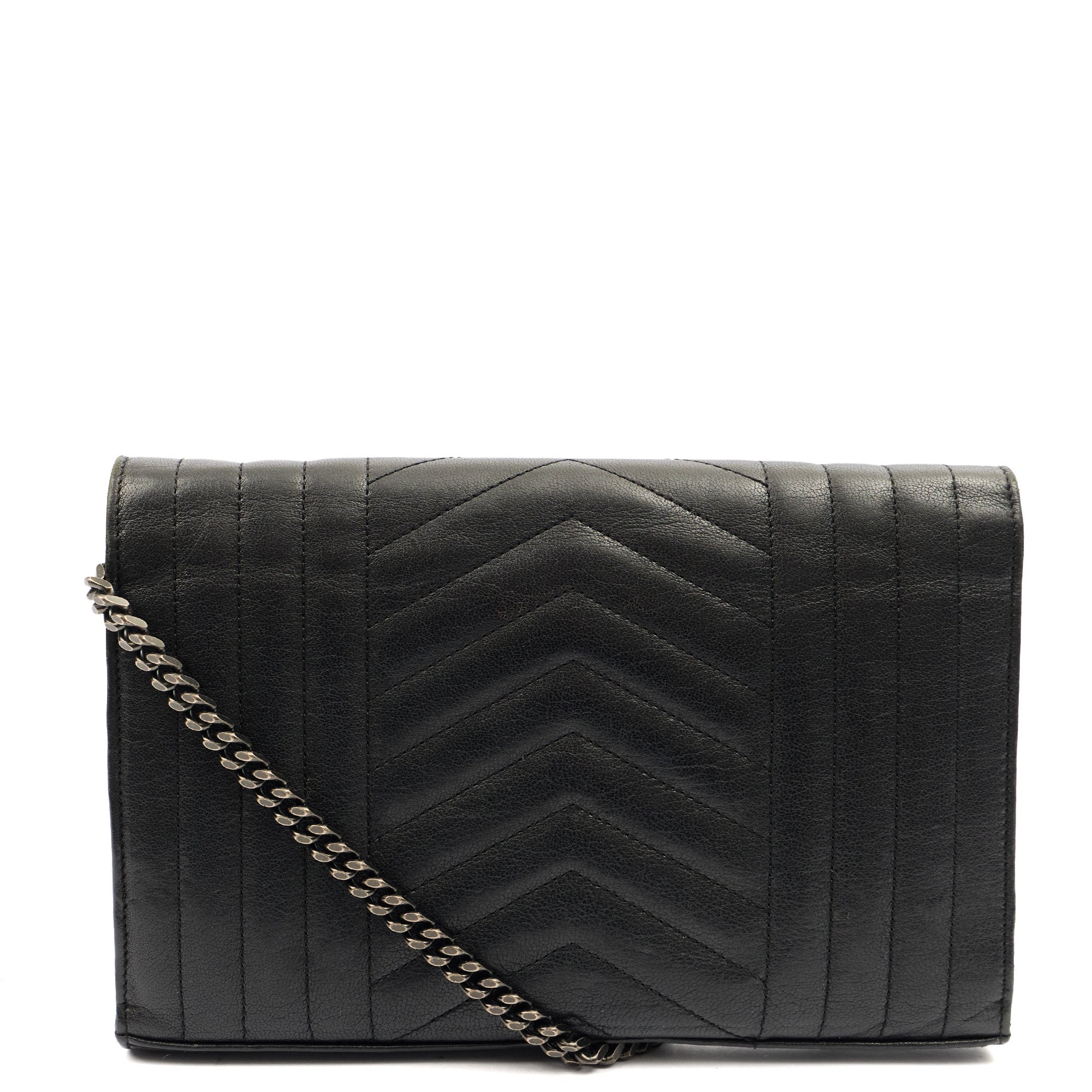 Saint Laurent Cross Body Envelope Shoulder Bag - Small in Black, Leather — Back View