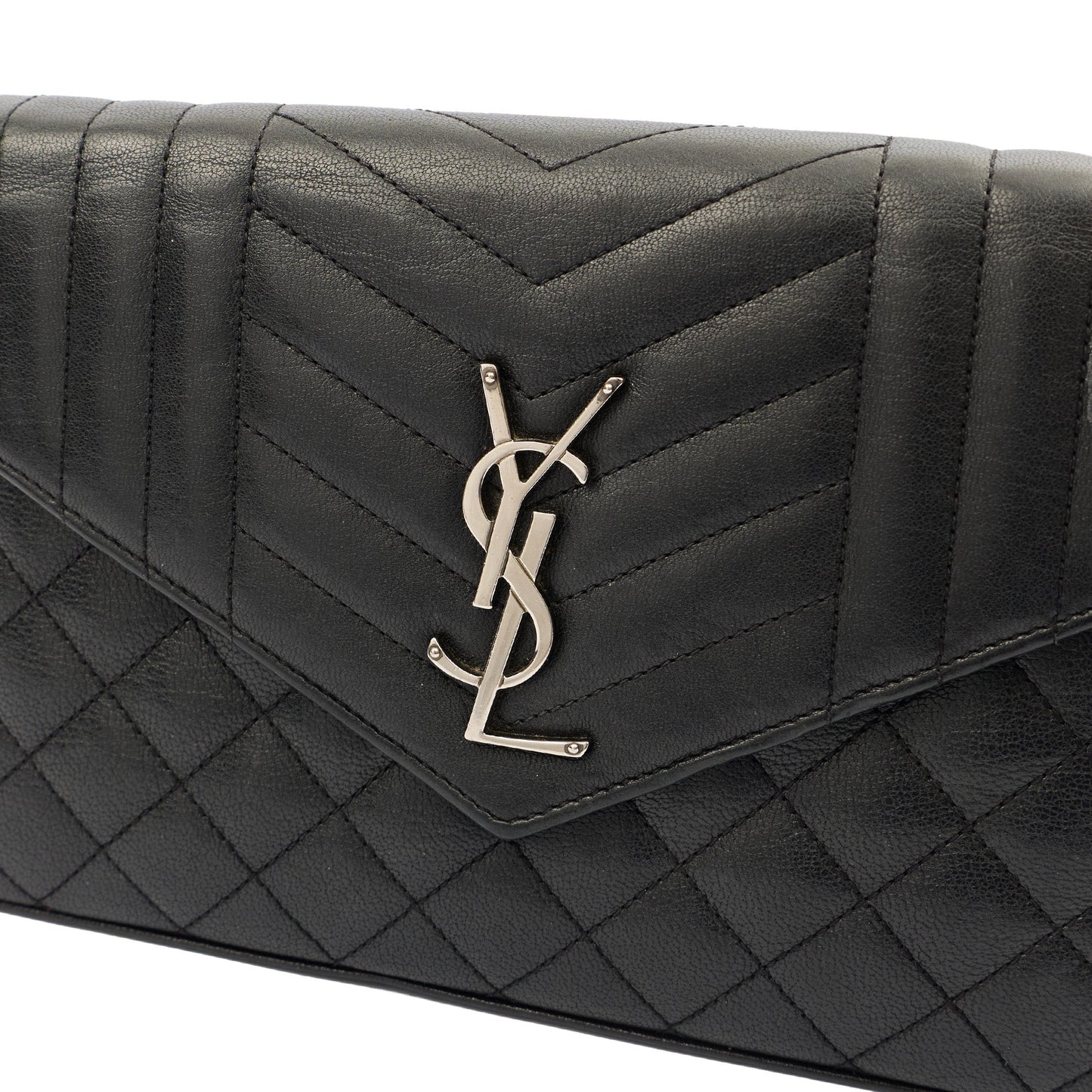 Saint Laurent Cross Body Envelope Shoulder Bag - Small in Black, Leather — Lifestyle View