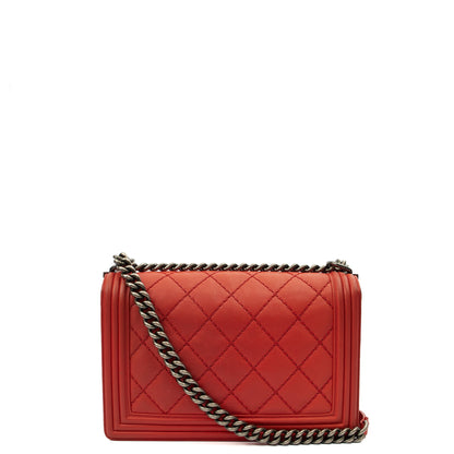 Chanel Shoulder Bag Boy - Medium in Red, Calfskin Leather — Back View