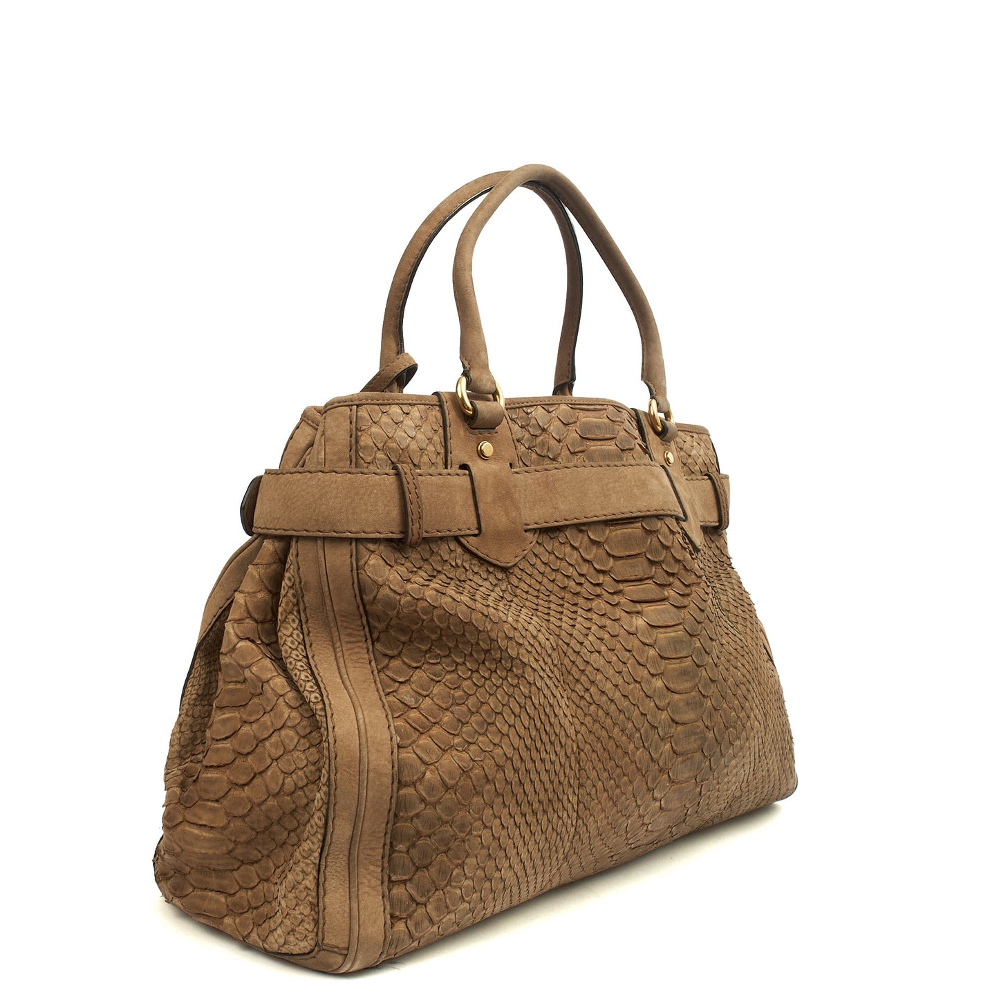 Gucci Tote GG Running Tote in Brown, Python Leather — Side View