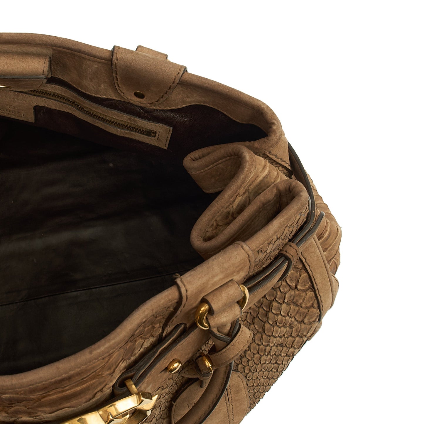 Gucci Tote GG Running Tote in Brown, Python Leather — Detail View