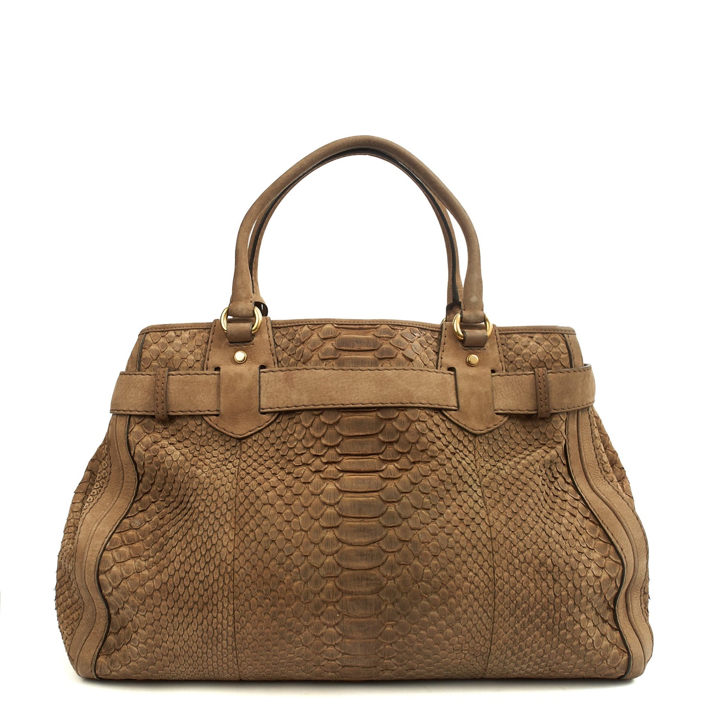 Gucci Tote GG Running Tote in Brown, Python Leather — Back View