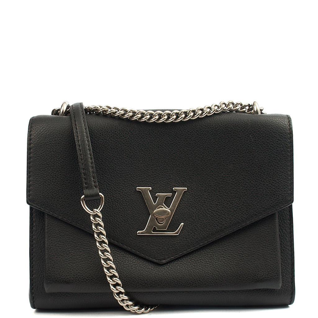 Louis Vuitton Shoulder Bag Mylockme Chain Bag in Black, Calfskin Leather — Front View
