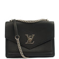 Louis Vuitton Shoulder Bag Mylockme Chain Bag in Black, Calfskin Leather — Front View