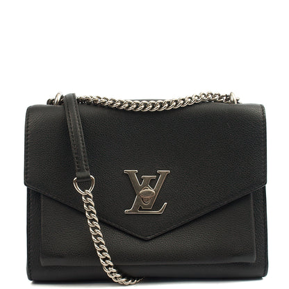 Louis Vuitton Shoulder Bag Mylockme Chain Bag in Black, Calfskin Leather — Front View