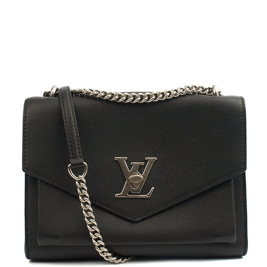 Louis Vuitton Shoulder Bag Mylockme Chain Bag in Black, Calfskin Leather — Front View