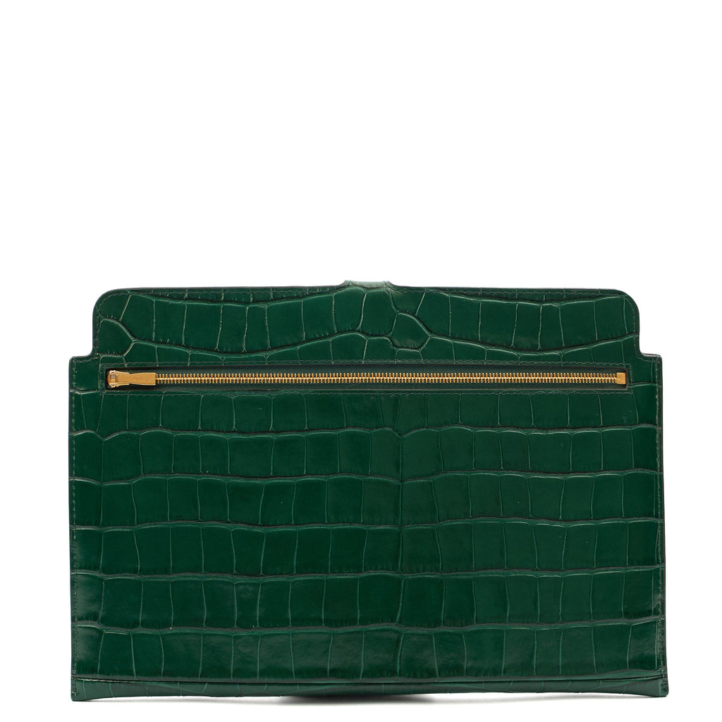 Mulberry Clutch Studded Pouch in Jungle Green, Exotic Effect Leather — Back View