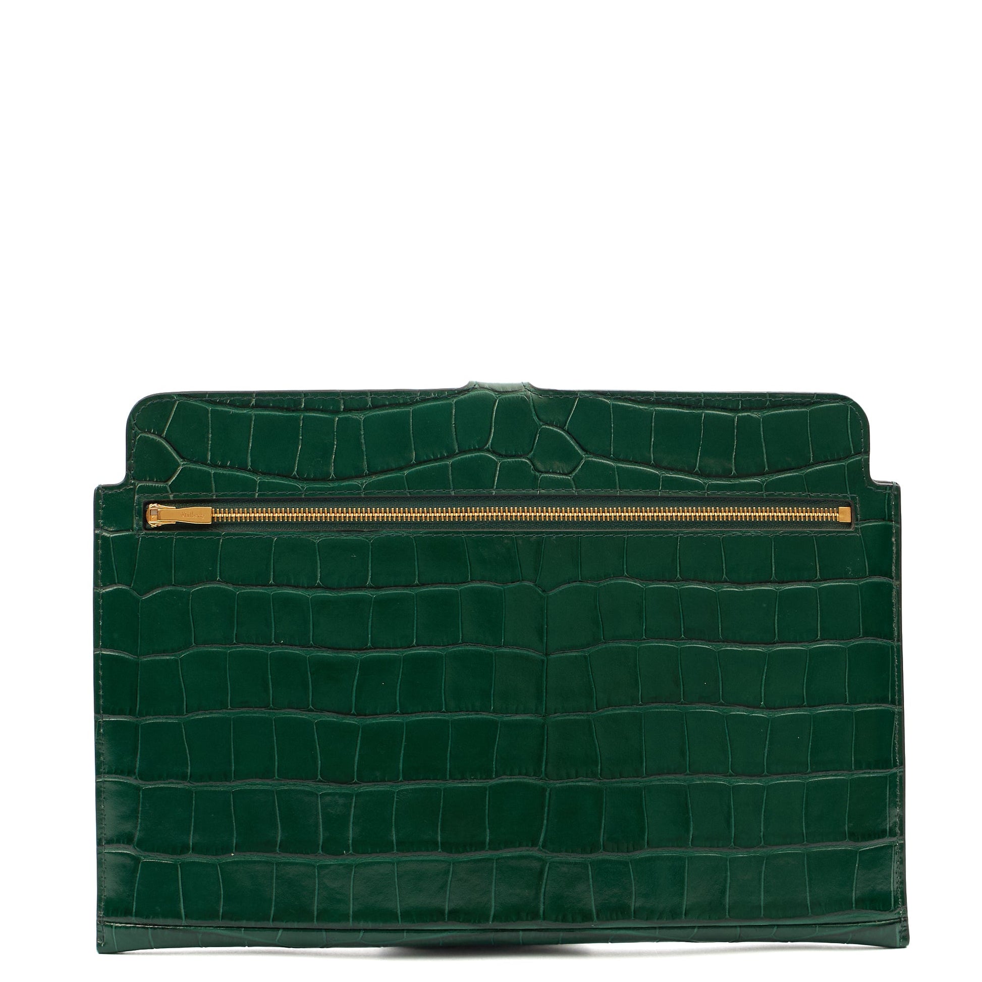 Mulberry Clutch Studded Pouch in Jungle Green, Exotic Effect Leather — Back View