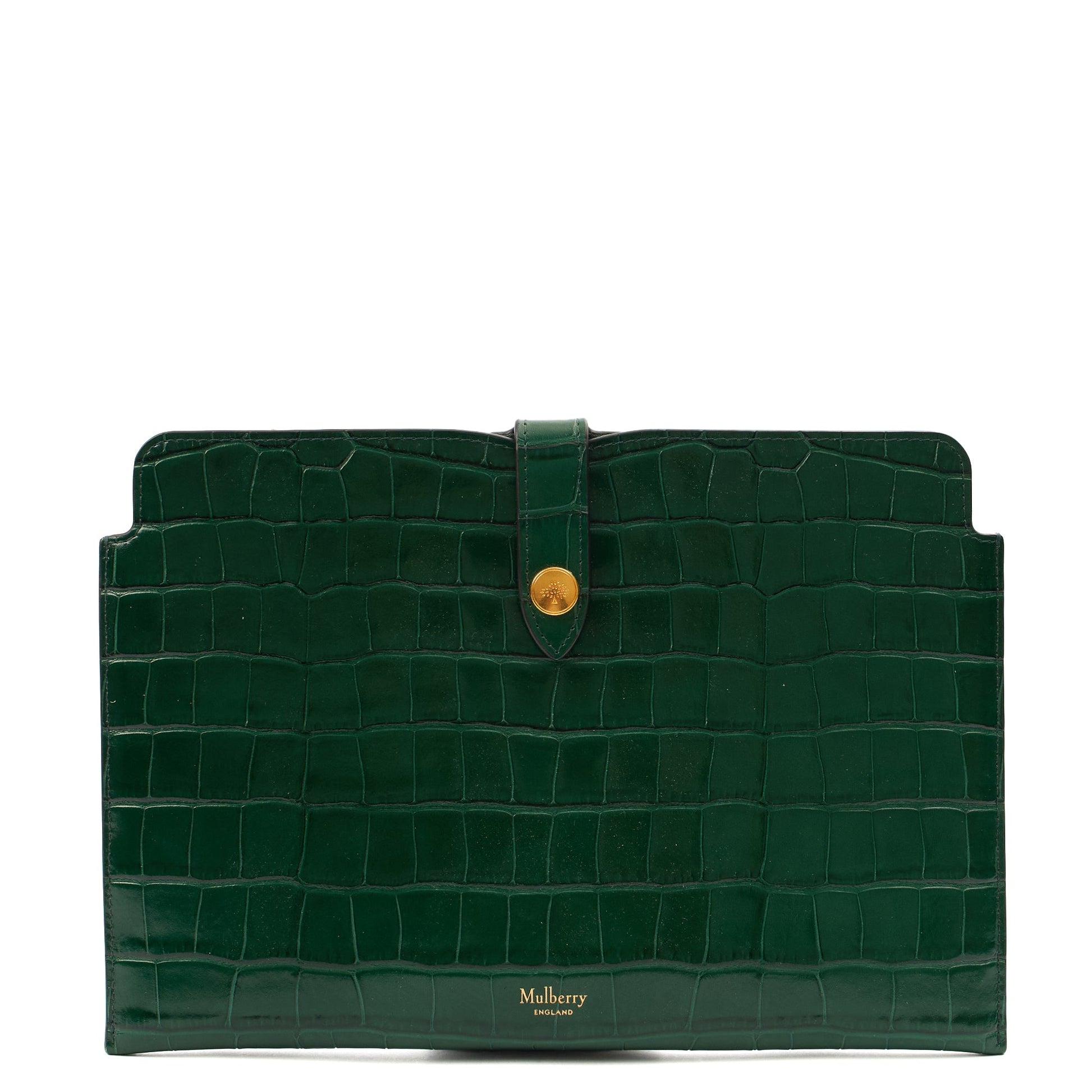 Mulberry Clutch Studded Pouch in Jungle Green, Exotic Effect Leather — Front View
