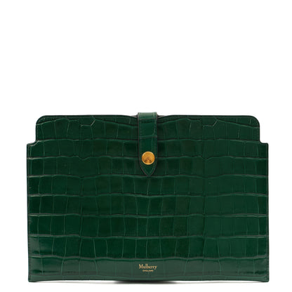 Mulberry Clutch Studded Pouch in Jungle Green, Exotic Effect Leather — Front View
