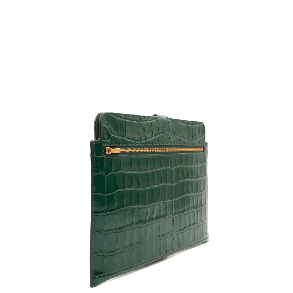 Mulberry Clutch Studded Pouch in Jungle Green, Exotic Effect Leather — Side View