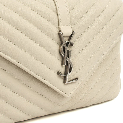 Saint Laurent Top Handle College - Medium in Neutral, Calfskin Leather — Side View