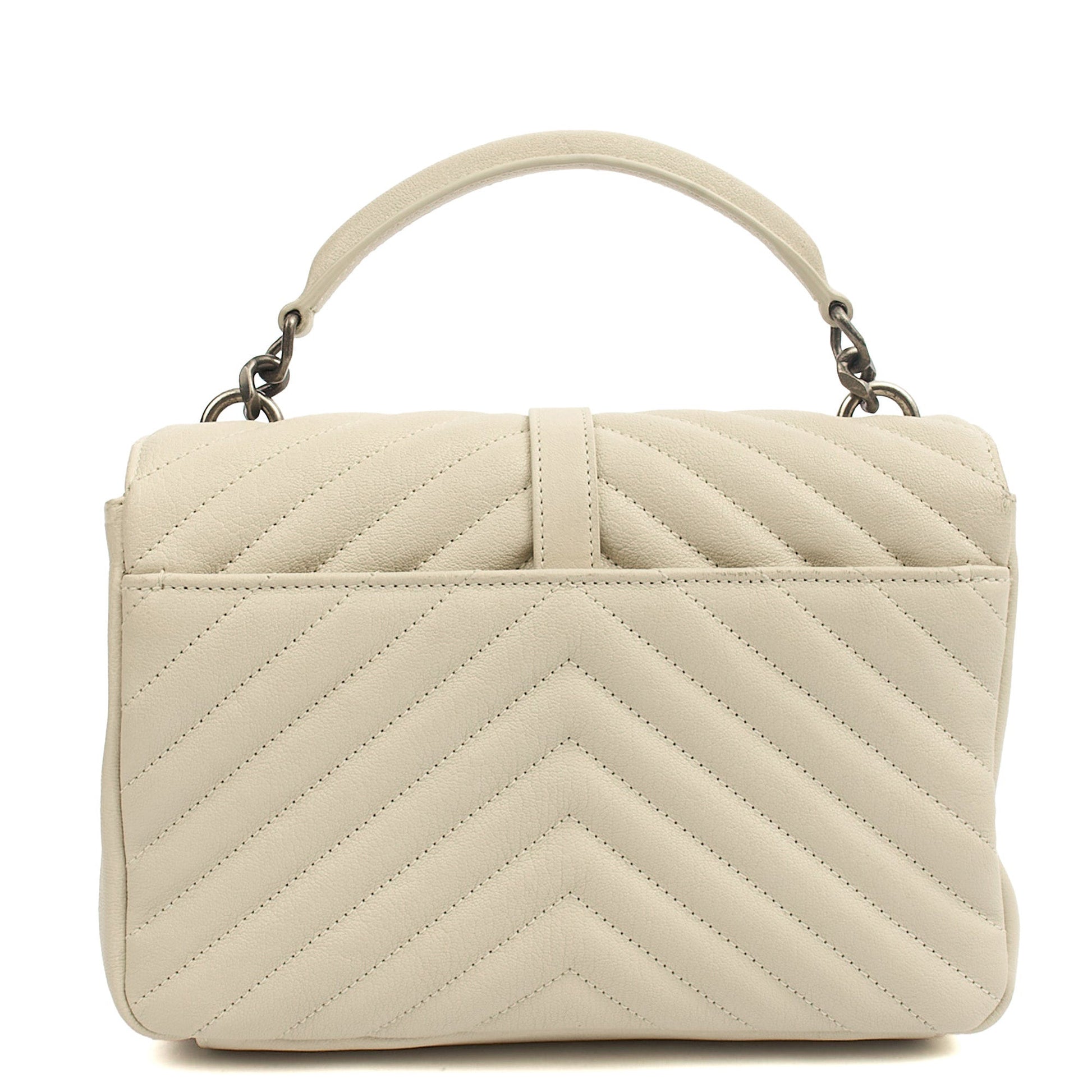 Saint Laurent Top Handle College - Medium in Neutral, Calfskin Leather — Top View