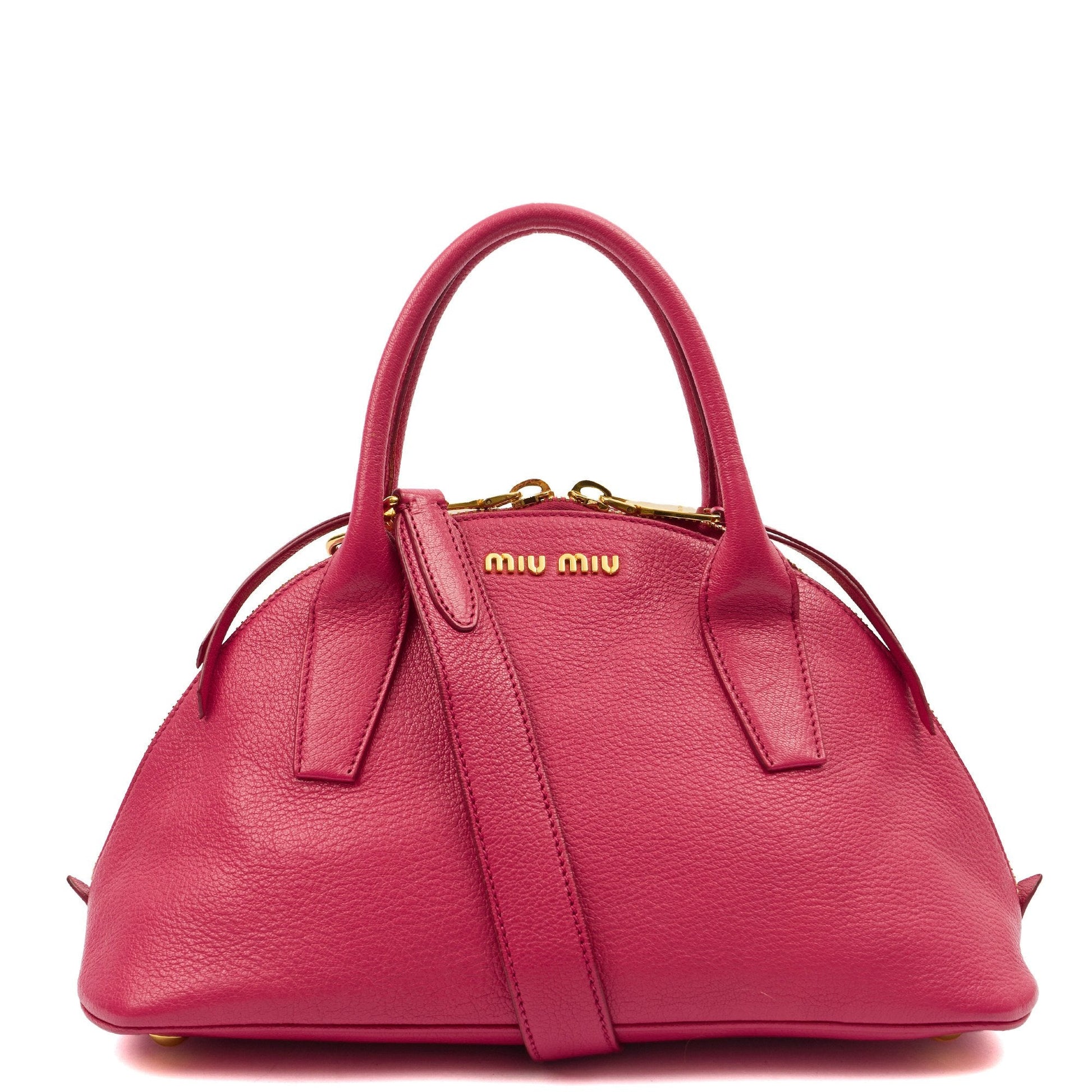 Miu Miu Shoulder Bag Bowling Bag - Small in Pink, Leather — Front View