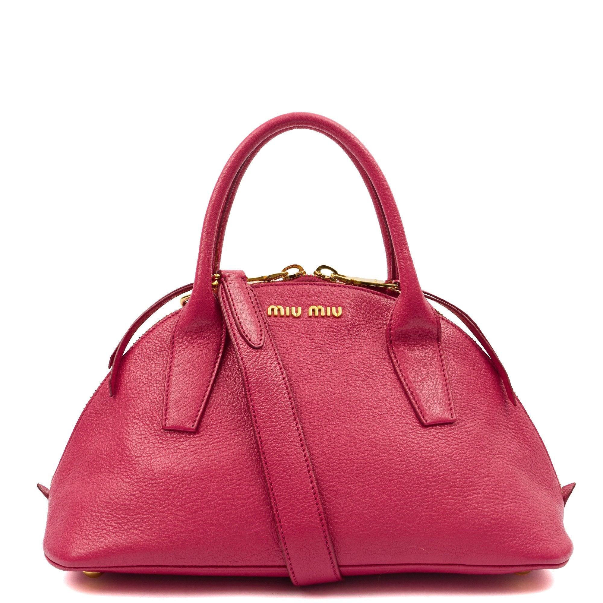 Miu Miu Shoulder Bag Bowling Bag - Small in Pink, Leather — Front View