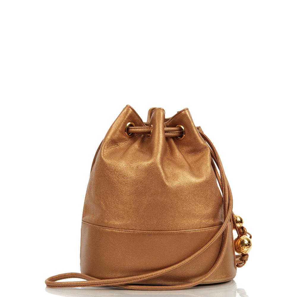 Chanel Bucket Bag Vintage Bucket Bag in Metallic, Lambskin Leather — Back View