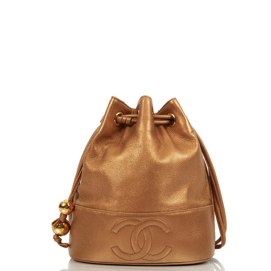Chanel Bucket Bag Vintage Bucket Bag in Metallic, Lambskin Leather — Front View