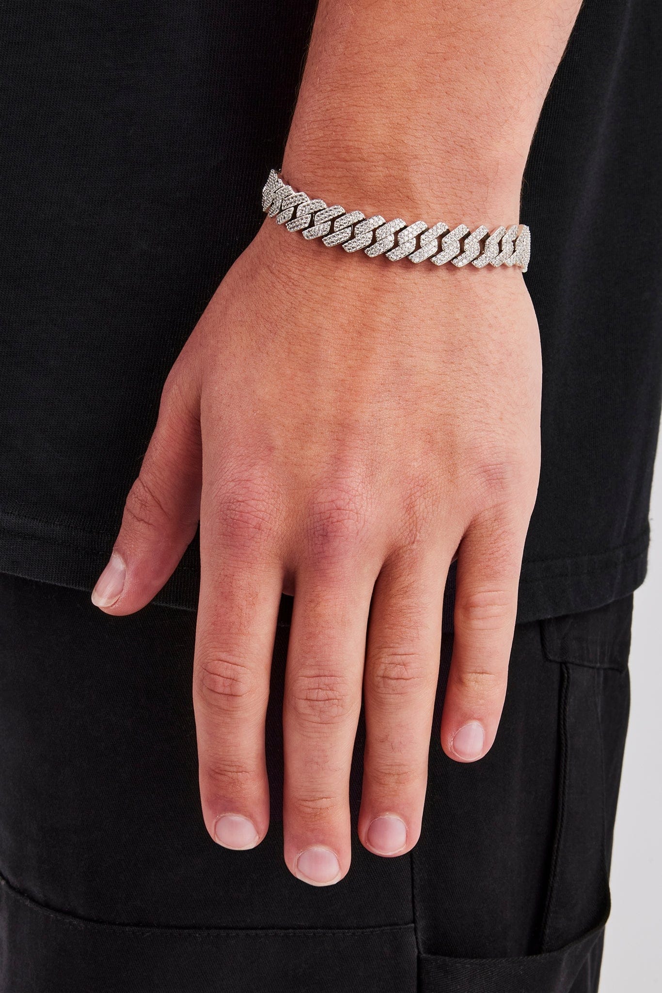 Cernucci Iced Prong Cuban Bracelet - 10mm - White — 7" — Side View