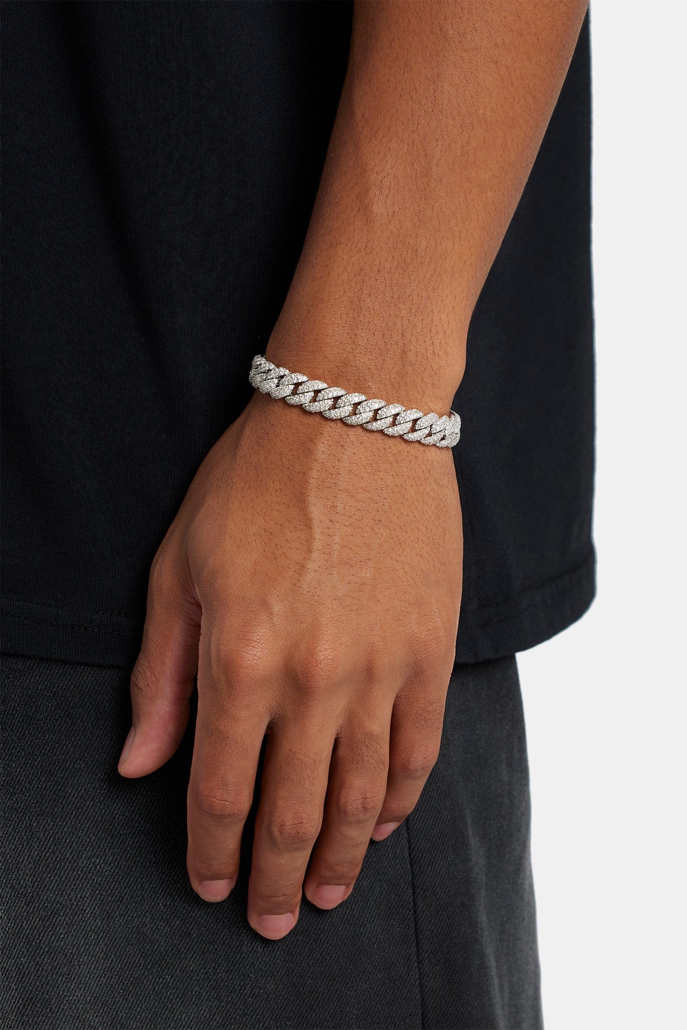Cernucci Iced Cuban Bracelet - 8mm - White — 6" — Front View