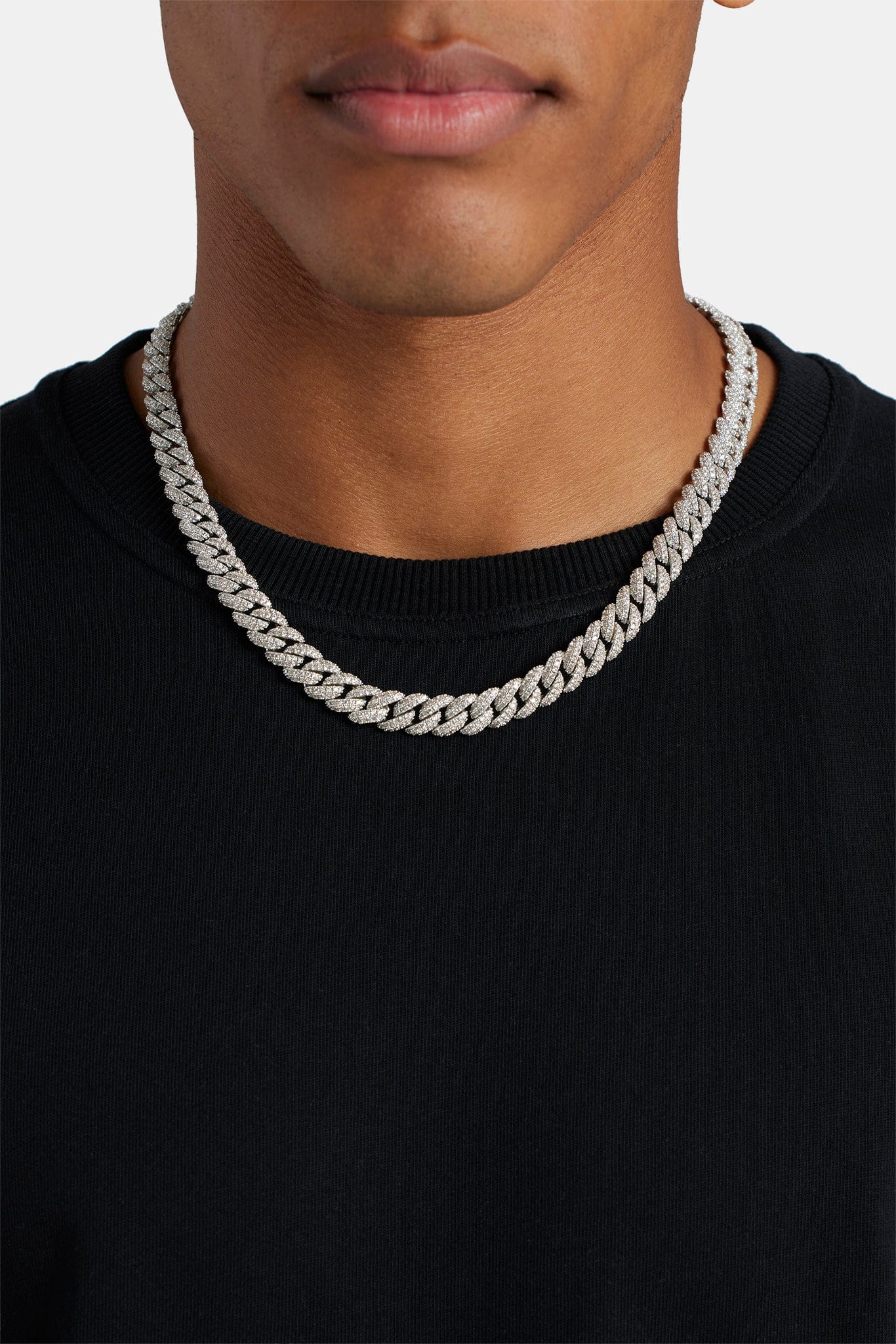 Cernucci Iced Cuban Chain - 8mm - White — 16" — Front View