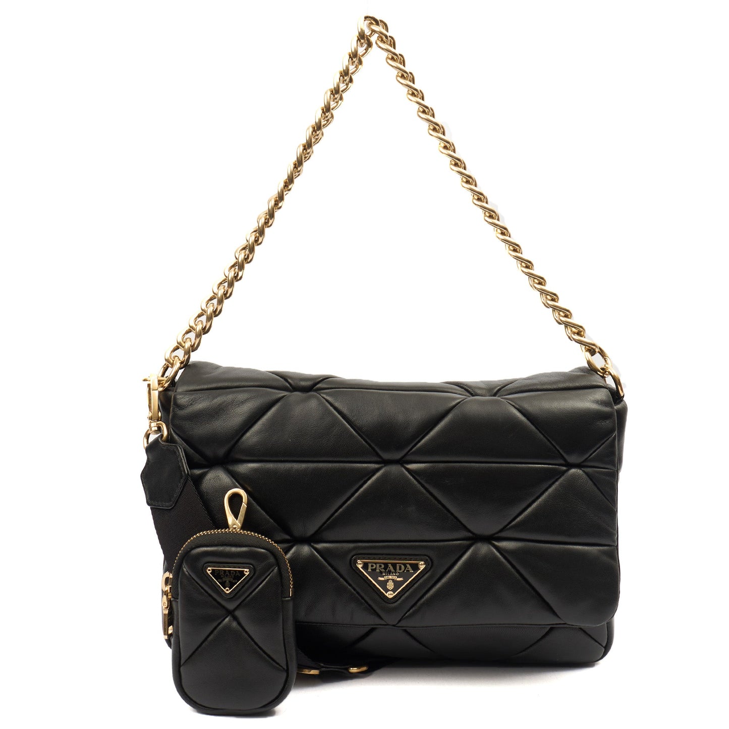 Prada Cross Body System Patchwork bag in Black, Leather — Front View