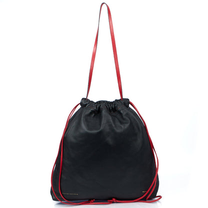 Victoria Beckham Tote Drawstring Bucket Bag in Black, Leather — Top View