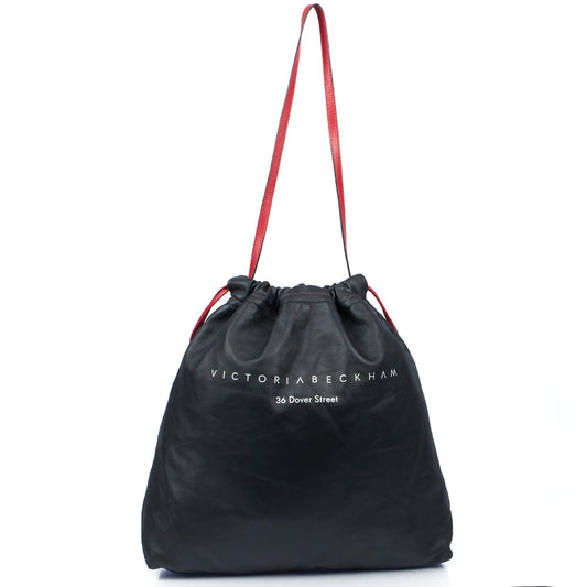 Victoria Beckham Tote Drawstring Bucket Bag in Black, Leather — Front View