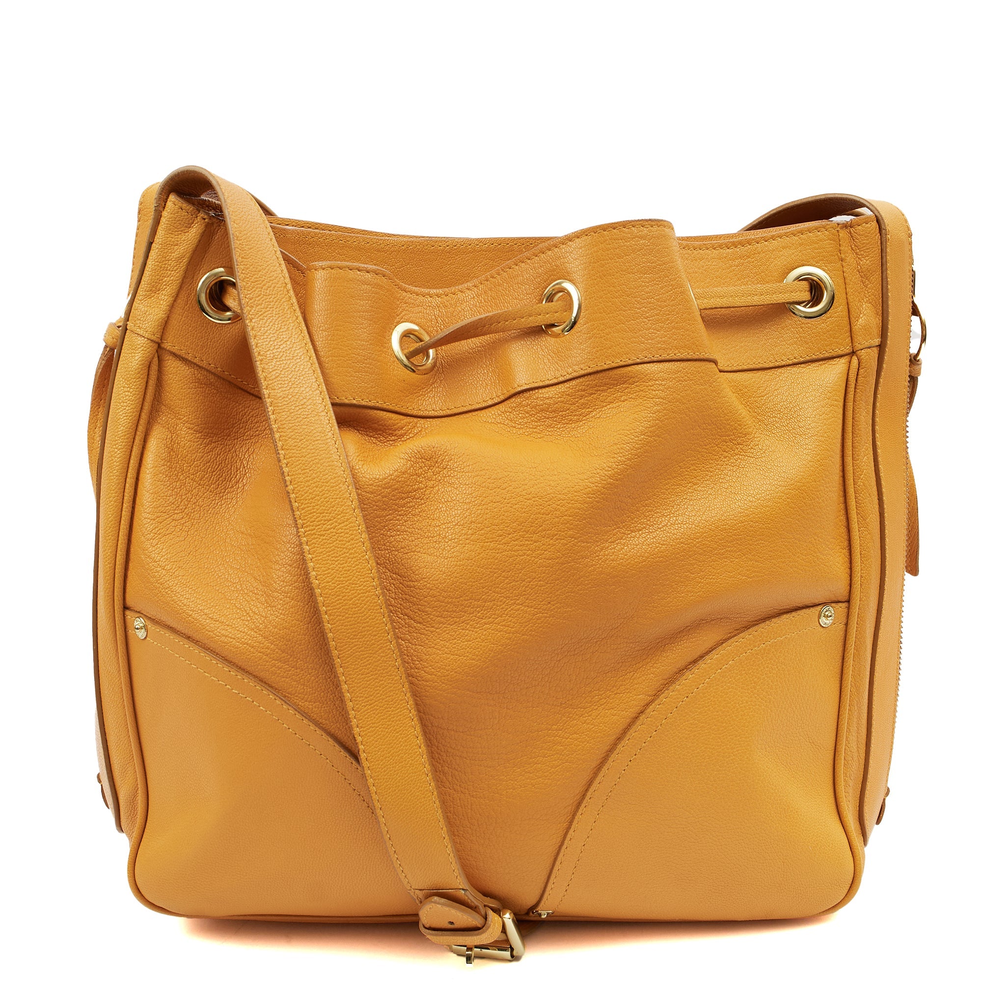 Mulberry Bucket Bag Poppy in Yellow, Leather — Back View