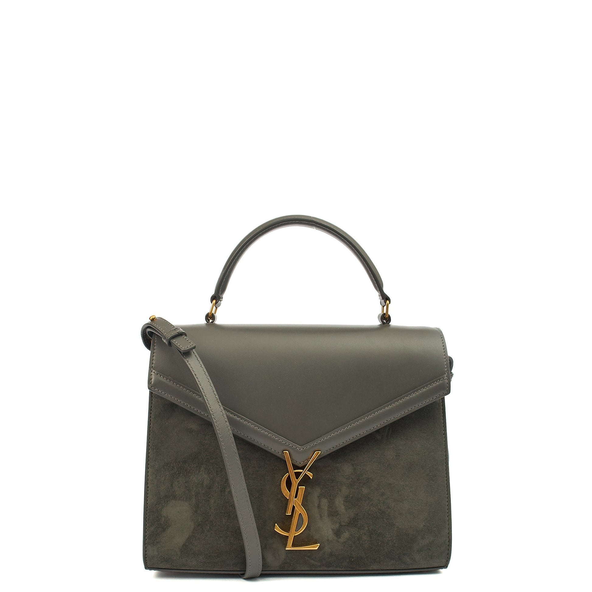 Saint Laurent Top Handle Cassandra Top Handle - Medium in Grey, Leather — Front View