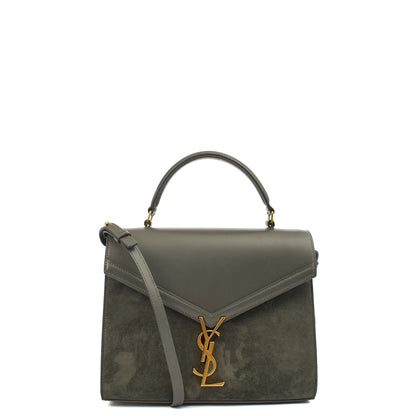 Saint Laurent Top Handle Cassandra Top Handle - Medium in Grey, Leather — Front View