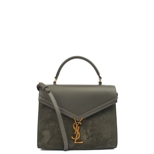 Saint Laurent Top Handle Cassandra Top Handle - Medium in Grey, Leather — Front View