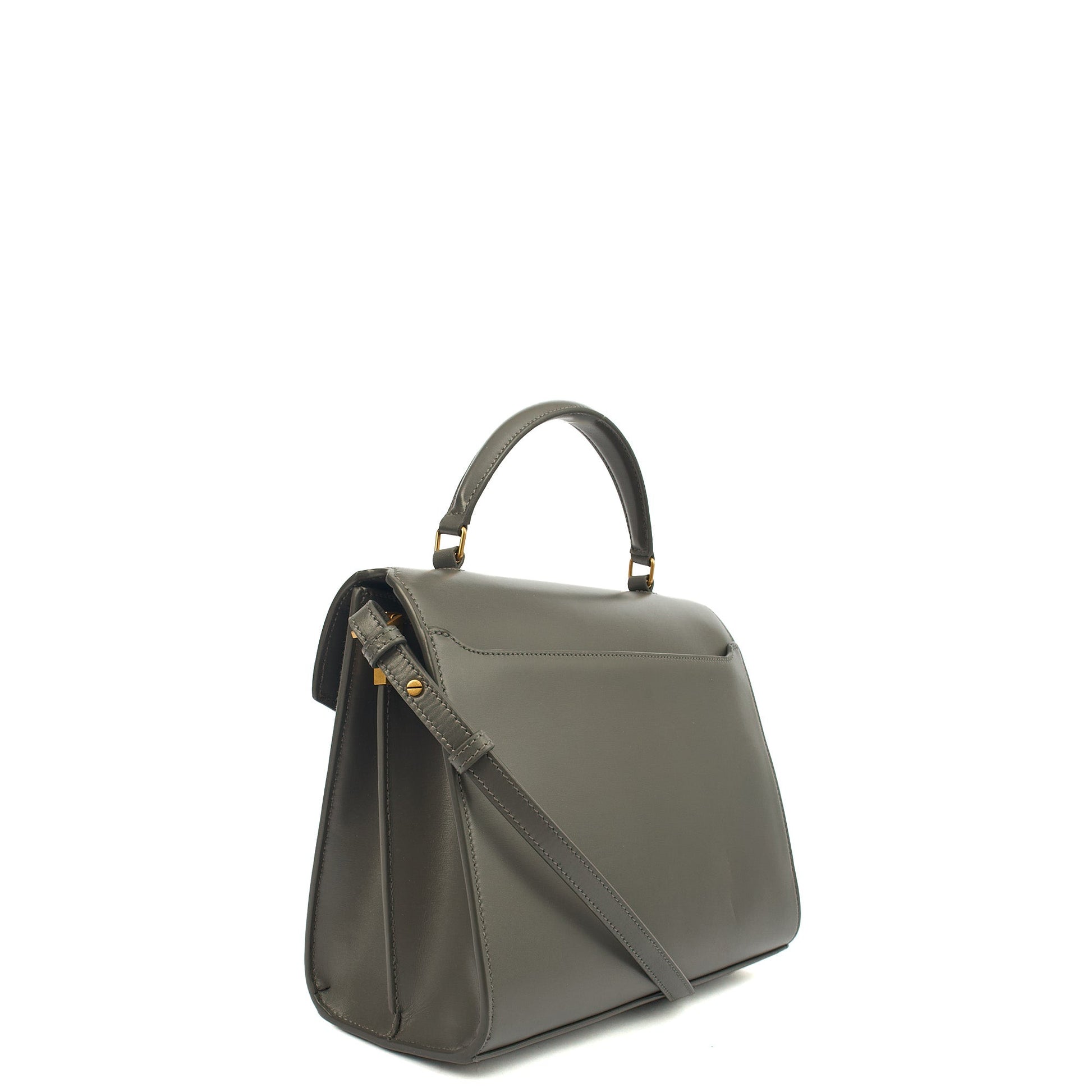 Saint Laurent Top Handle Cassandra Top Handle - Medium in Grey, Leather — Side View