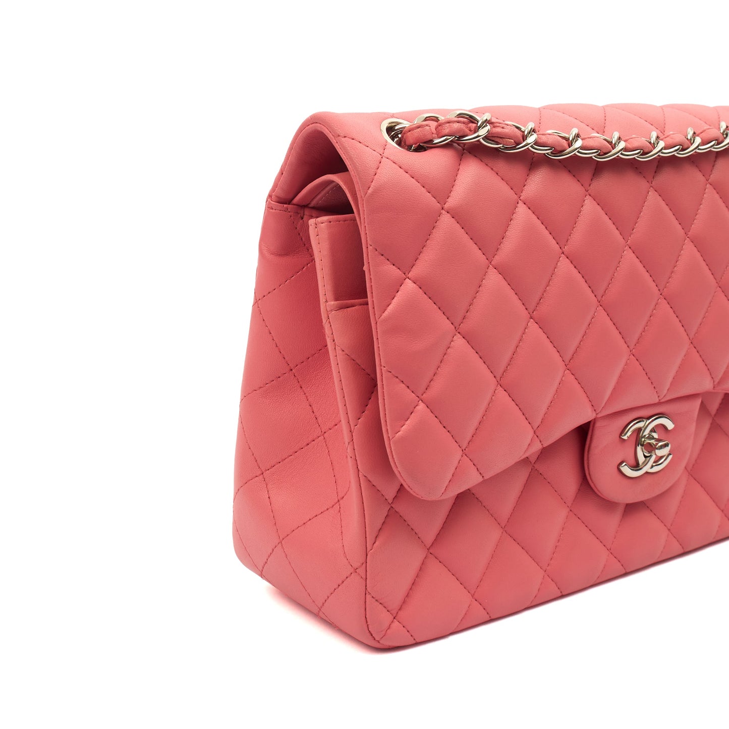 Chanel Shoulder Bag Classic Double Flap - Large in Pink, Lambskin Leather — Alternate View 7